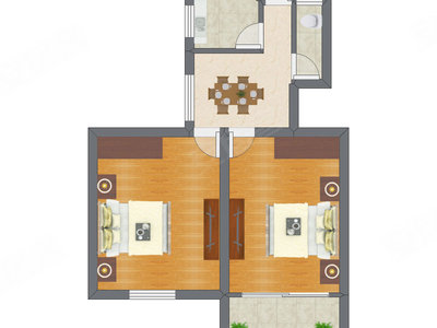 2室1厅 55.59平米户型图