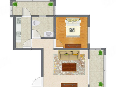 1室1厅 63.42平米户型图
