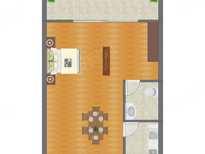 1室1厅 55.66平米户型图