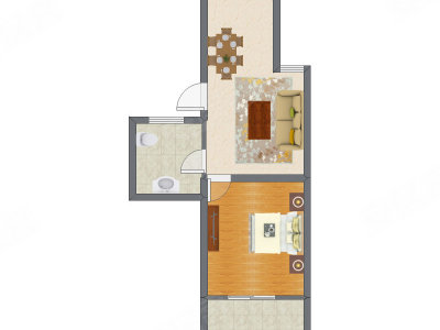1室1厅 52.98平米户型图