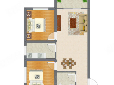 2室2厅 66.40平米户型图