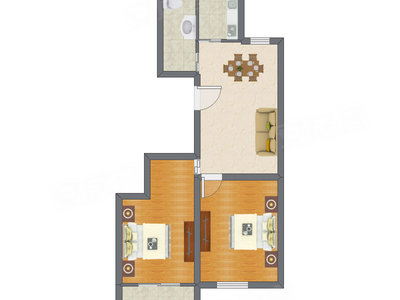 2室2厅 89.81平米户型图