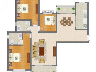 3室2厅 129.64平米户型图
