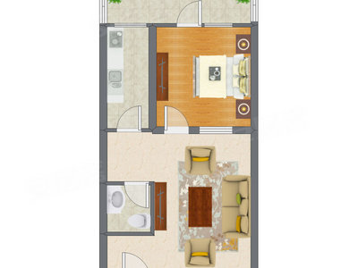 1室1厅 58.50平米户型图