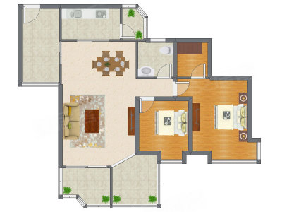 2室2厅 124.41平米户型图