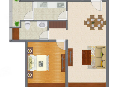 1室2厅 53.80平米户型图