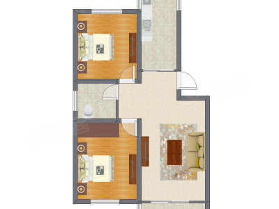 2室1厅 87.35平米户型图