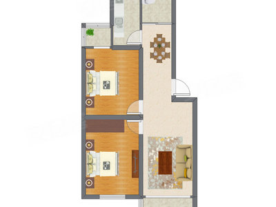 2室2厅 83.99平米户型图