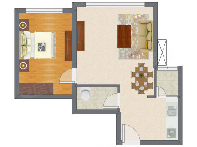 1室1厅 39.72平米户型图