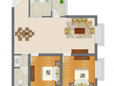 2室2厅 62.34平米户型图