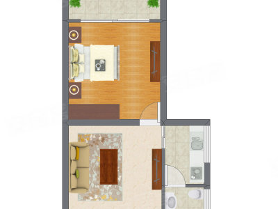 1室1厅 47.23平米户型图