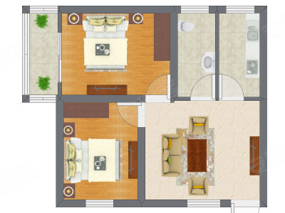 2室1厅 38.23平米户型图