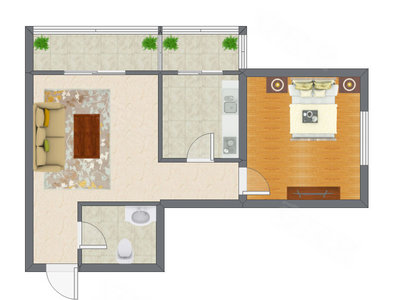 1室1厅 64.65平米户型图