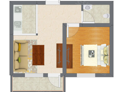 1室1厅 47.11平米户型图