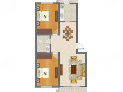 2室2厅 98.91平米户型图