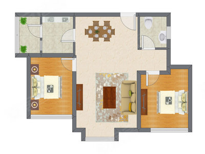 2室2厅 69.98平米户型图