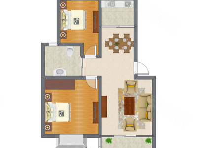 2室1厅 64.77平米户型图