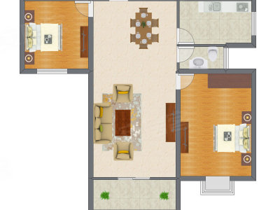 2室2厅 83.01平米户型图