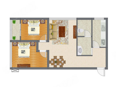 2室2厅 91.88平米户型图