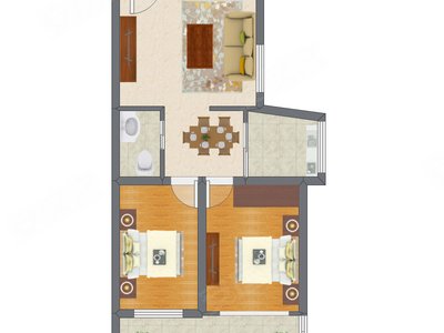 2室2厅 49.76平米