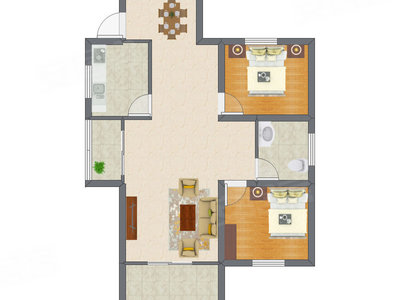 2室2厅 84.40平米户型图