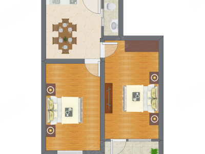 2室1厅 59.49平米户型图