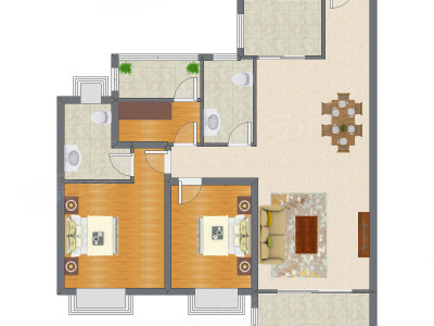 2室2厅 118.00平米户型图