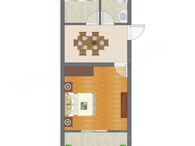1室1厅 35.23平米户型图