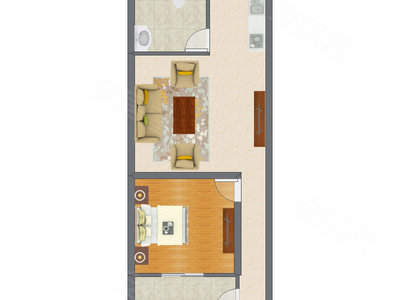 1室1厅 50.17平米户型图