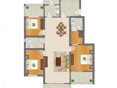 3室2厅 117.01平米户型图