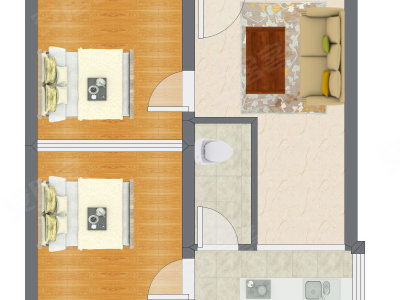 2室1厅 43.45平米户型图