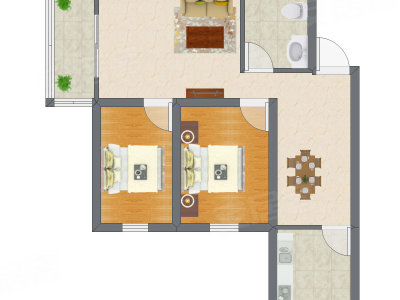 2室2厅 82.98平米户型图