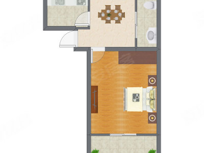1室1厅 47.69平米户型图