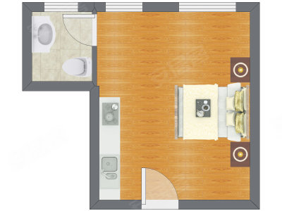 1室0厅 33.29平米户型图