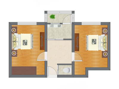 2室1厅 55.20平米户型图