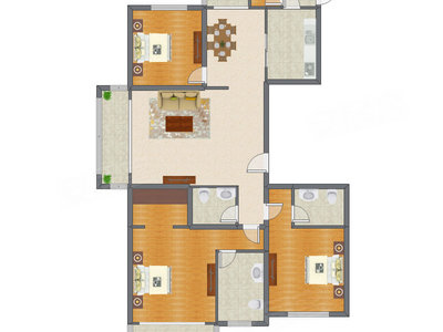 3室2厅 186.81平米户型图
