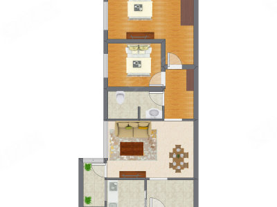 2室2厅 62.54平米户型图