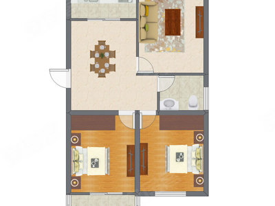2室2厅 90.58平米户型图