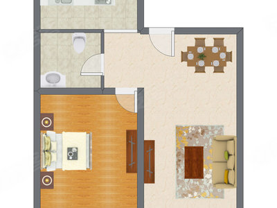 1室2厅 77.60平米户型图