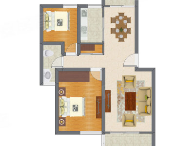 2室2厅 88.68平米户型图