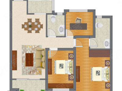 3室2厅 75.20平米户型图