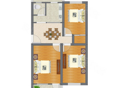 3室1厅 71.89平米户型图