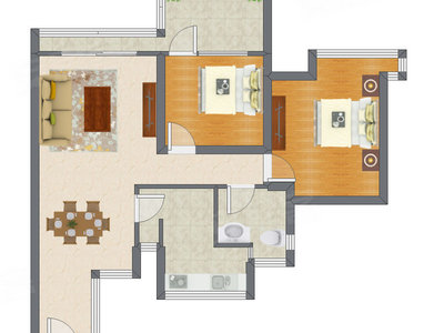 2室2厅 72.83平米户型图