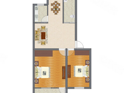 2室2厅 64.78平米户型图