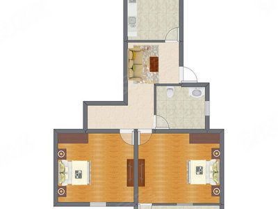 2室1厅 69.55平米户型图