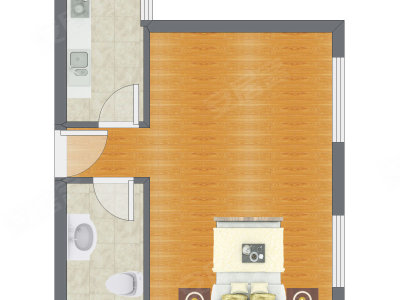1室0厅 52.98平米户型图