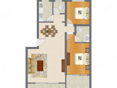 2室2厅 98.97平米户型图