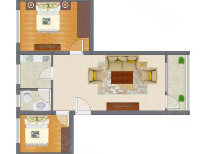 2室1厅 51.44平米户型图
