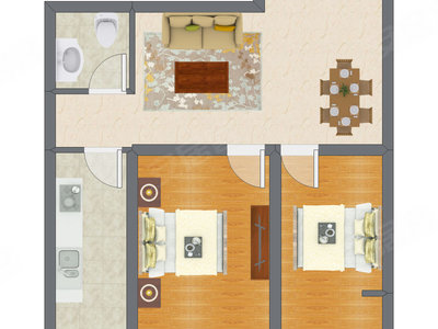 2室2厅 61.00平米户型图