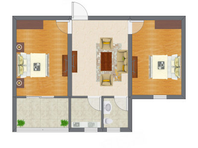2室1厅 56.55平米户型图